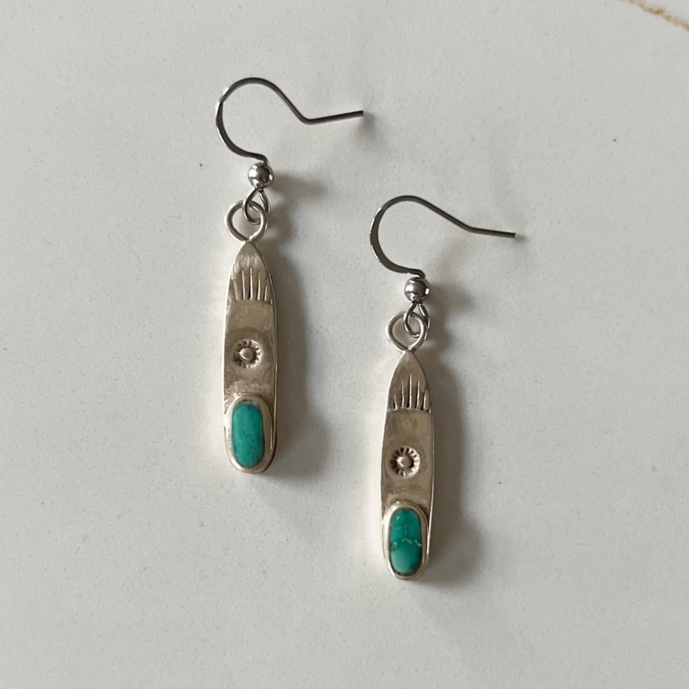 Vintage Handmade Sterling Silver + Turquoise Navajo Tear Drop Earrings